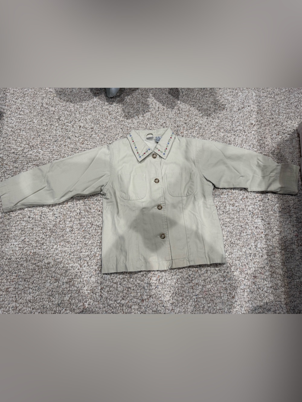 Cherokee Light Sage Embroidered-Collar Jean Jacket for Kids
